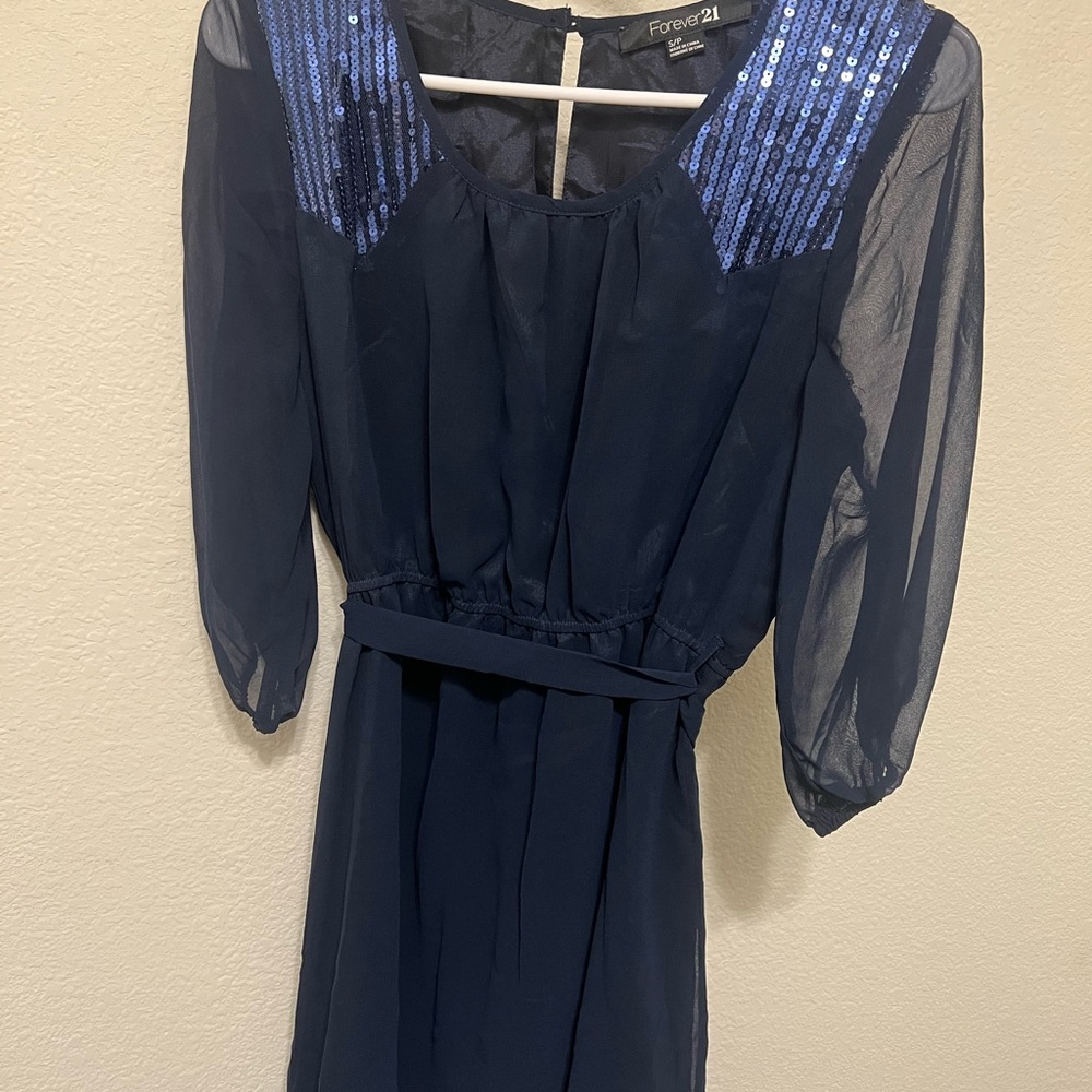 Forever 21 Dark Blue Long Sleeve Dress with Sequins